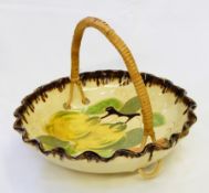 Four Vicary Ware preserve pots and a Troika pottery fruit basket decorated with lemons,