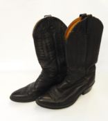 A pair of cowboy boots, a punk fabric handbag printed with Jack Skeleton,