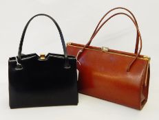 A Mappin & Webb fixed-framed lizardskin bag, a brown leather vintage fixed-frame bag,