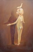 Dennis Lascelles (1949) 
Oil on canvas  
Female Egyptian gold figure with bird on her head,