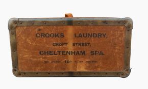 A vintage laundry box marked 'Crooks Laundry, Croft Street, Cheltenham Spa,