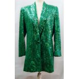 A green Frank Usher sequinned blazer, a Sportaville blue sequinned waistcoat,