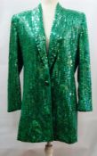 A green Frank Usher sequinned blazer, a Sportaville blue sequinned waistcoat,
