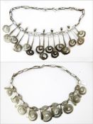 Two 1950's French hammered pewter necklaces exhibited in the Vallauris Exhibition,
