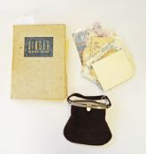 A 1940's brown suede evening bag with metal frame, expanding,