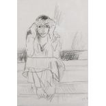 Peter de Francia (1921-2012)
Pencil sketch 
Male figure in robes sitting on steps,