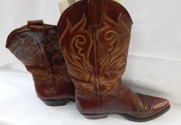 A pair of vintage cowboy boots, simulated crocodile and embroidered, brown leather boots, galoshes,