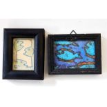Printed stylised fish pictures signed and inscribed by Kate Malone as gifts,