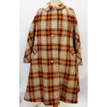 Various coats including Aquascutum orange, black and cream check with horn buttons,