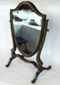 A Hepplewhite style shield-shaped swing-frame dressing table mirror in chinoiserie style,