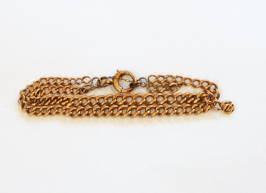 9ct gold chain link bracelet, curb-pattern, graduated, flattened, two-strand (damaged), approx.