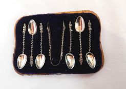 A set of six Victorian silver apostle spoons with spiral handles and matching pair of sugar nips,
