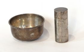 A silver vesta case, scrollwork engraving and suspension loop, a plain silver sugar bowl,