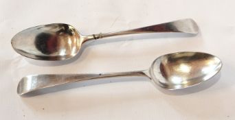 Two Georgian silver 'Old English' pattern tablespoons, London 1792 and 1783, 5oz approx.