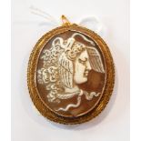 Victorian gold and carved shell cameo brooch with portrait of Medusa