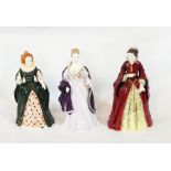 Four Coalport china figures "Queens of England" to include 'Elizabeth I' No.53/1000, 'Mary I' No.