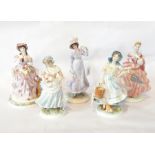 Royal Worcester china figures including "Walking out Dresses 1818 Regency",