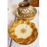 Limoges dessert plates with gilt border and floral gilt pattern in the middle and other items