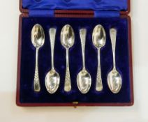 A set of six Edward VIII teaspoons with scroll engraving, Sheffield 1906,