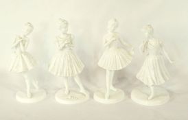 Four Coalport china figures including "The Sweetest Rose", "Curtain Call",