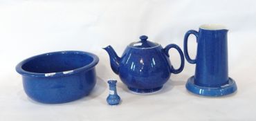 A Moorcroft powder blue teapot, 17cm high with a powder blue trivet, a Moorcroft bowl,