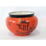 A Poultney & Co, Bristol painted jardiniere of orange field with black oriental pattern,