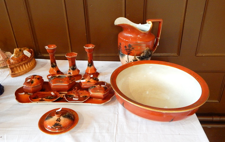 A 20th century dressing table set with ewer and basin,