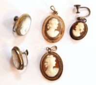 Pair silver and carved hardstone cameo earrings,