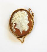 Victorian carved shell cameo brooch with classical profile portrait of bearded male,