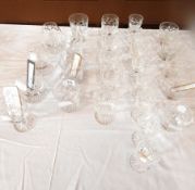 A quantity of Webb Corbett Prince Charles design glasses including small whisky glasses,