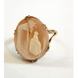 9ct gold and carved shell cameo ring with female figure