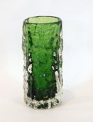 Geoffrey Baxter for Whitefriars, meadow green glass textured spark vase of cylindrical form,
