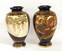 A pair of Japanese pottery Satsuma vases of baluster form,