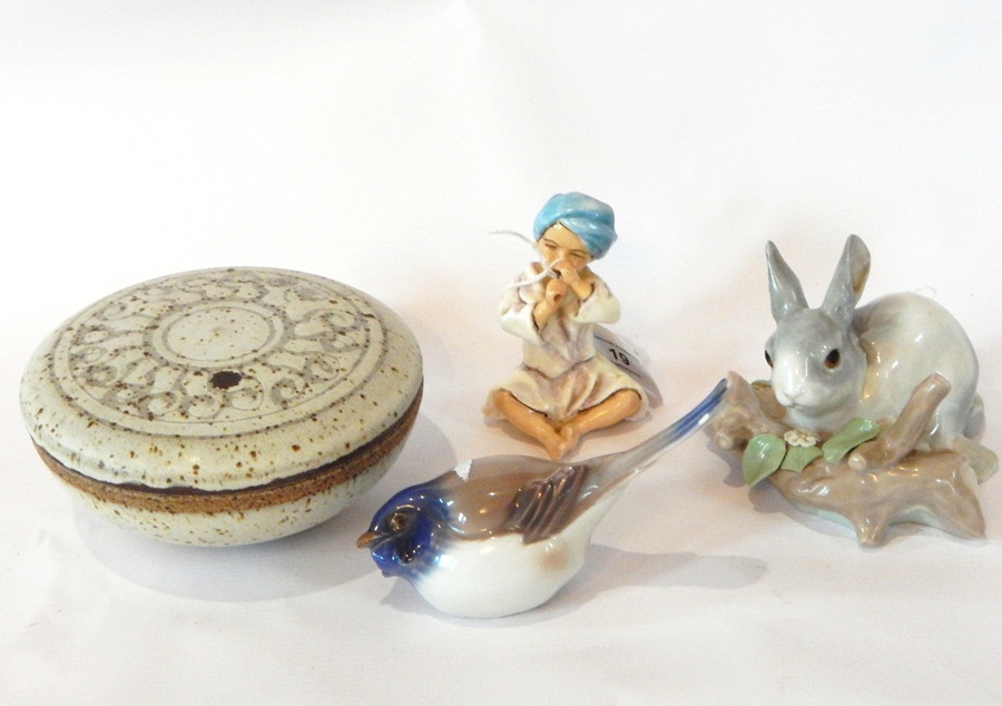 A Bing & Grondahl porcelain bird, Lladro rabbit,