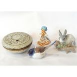 A Bing & Grondahl porcelain bird, Lladro rabbit,