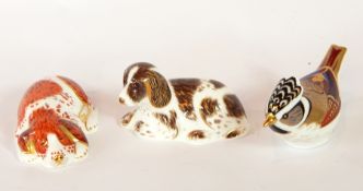 Royal Crown Derby Collectors Guild paperweights to include Scruff, Puppy and Crested Tit,