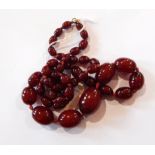 Red amber-type graduated bead necklace
