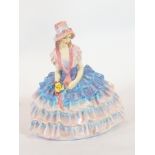A Royal Doulton porcelain figure 'Chloe', a lady in blue and pink formal dress and bonnet,