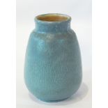 A 20th century studio pottery vase, pear-shaped with a duck-egg blue colouring,