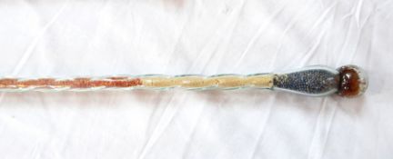 Glass walking cane barleytwist, integral coloured sugar beads, integral knob,