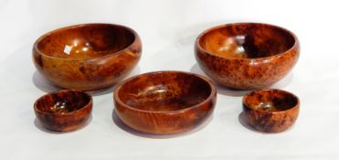 Three large Moroccan thuya wood fruit bowls together with two small bowls (5)