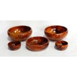 Three large Moroccan thuya wood fruit bowls together with two small bowls (5)