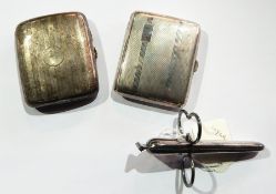 Two silver cigarette cases and an stainless steel instrument stamped BEARD