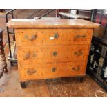 An Austrian 19th century walnut veneered chest of drawers, the central panel top with fine figuring,
