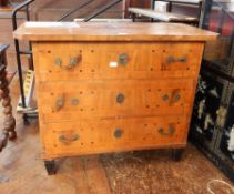 An Austrian 19th century walnut veneered chest of drawers, the central panel top with fine figuring,