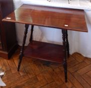 A late Victorian mahogany rectangular top side table, with turned splayed legs and undershelf,