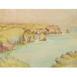 Oil painting on panel of coastal scene, signed indistinctly,