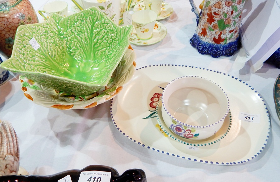 Three items of Poole pottery, floral decorated with dash borders,