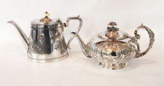 A silver plate teapot with floral decoration,