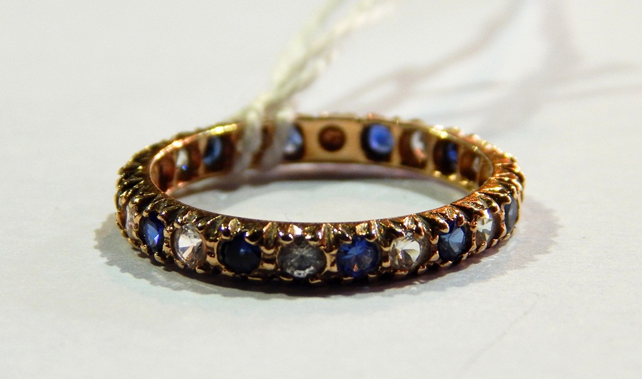 9ct gold sapphire and white stone full eternity ring